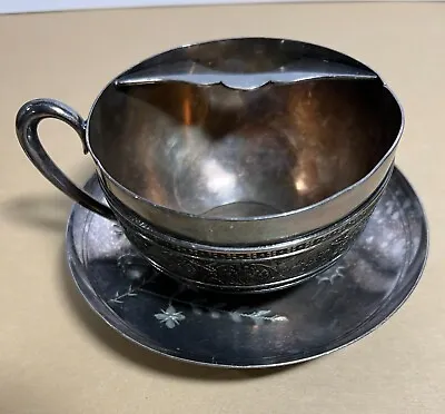 1900’s James W. Tufts; Boston; Silver Quadruple Plate Mustache Cup + Saucer • $13.99