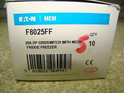 £74.95 • Buy Etn Mem 20a Dp Gridswitch With Neon Fridge Freezer F8025ff Box Of 10