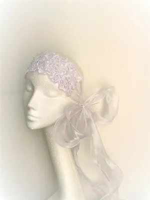 Bridal Headpiece Bow Fascinator Headband Wedding White Bride Lace Embroidery • £28