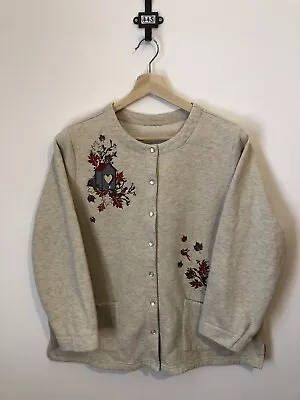 Vintage Autumn Leaves Floral Birds Granny Mom Granny Sweatshirt Size XL 013 • £9.50