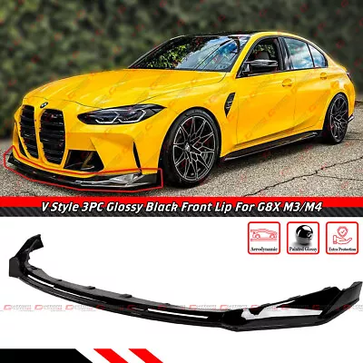 For 2021-24 BMW G80 M3 G82 G83 M4 V Style Gloss Black Front Bumper Lip Splitter • $152.99