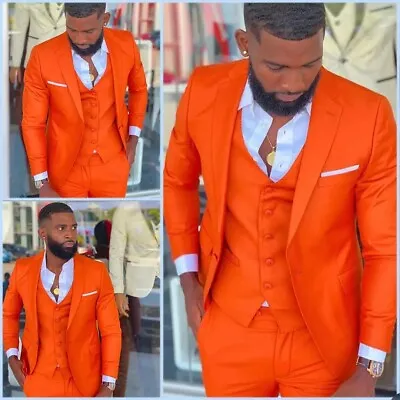 Bright Orange Men Suits Notch Lapel  Wedding Tuxedos Slim Fit Groom Prom Party • $95.12