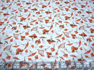 3 Yards Quilt Cotton Fabric - Timeless Treasures Stella Mushrooms On White • $20.99