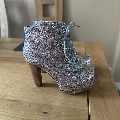 Women Glitter Platform Boots Size 4. 70’s Fancy Dress  Party Clubwear • £10