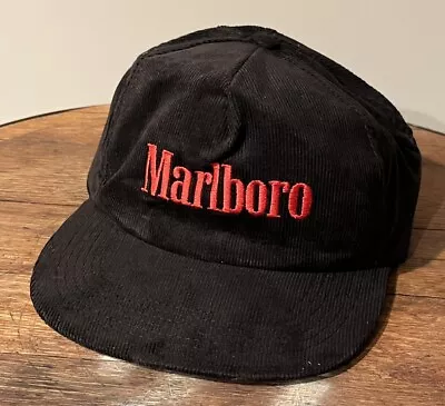 NWOT MARLBORO Black Corduroy Spellout SnapBack Hat Made In USA Deadstock  • $60