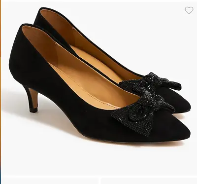 J.Crew $138 Crystal Bow Kitten Heels Black Size 7.5 BU514 • $60