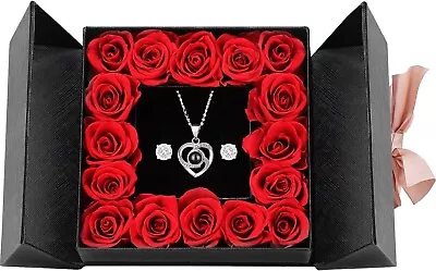 Eternal Real Rose Flower With Necklace Preserved Rose Box Valentine's Day Gift • $48.70