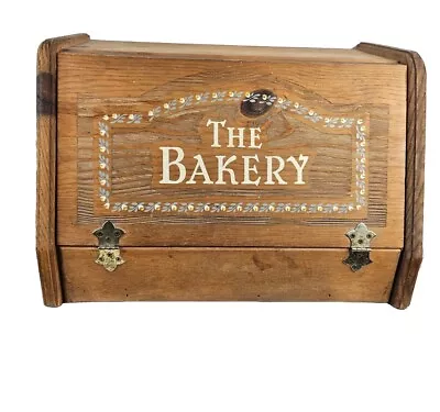 Vintage The Bakery Bread Box Primitive Country Farmhouse Painted Oak Wood Box • $45