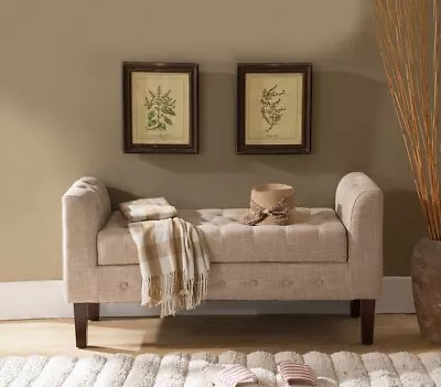 Light Brown Upholstered Microfiber Tufted Storage Bench Ottoman • $301.91