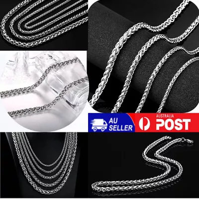Silver Basic Punk Stainless Steel Single Link Wheat Chain Necklace For Men Women • $16.88