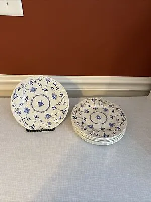 Myott Finlandia Porcelain 6.75”Blue/ White Bread Plates (7)England New • $38.99