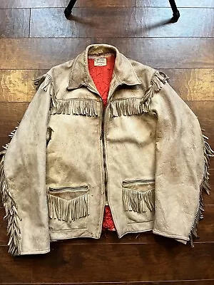 Vintage Genuine Buckskin By Uber Fringe Wester Cowboy Leather Rodeo Jacket READ  • $119.99