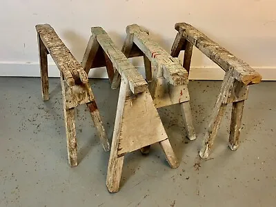 £295 • Buy A Set Of Four Vintage Industrial Wooden Trestle Stand Work Saw Horses.