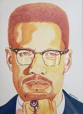 RARE Vtg Poster Of Malcolm X Sketch Art Signed Clifford Moore 1990 17.5  X 23  • $39.97