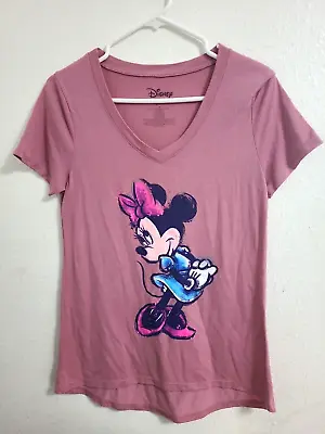 Disney Minnie Mouse T-shirt Womens Sz Medium Pink Animation Short Sleeve V Neck • $16.99