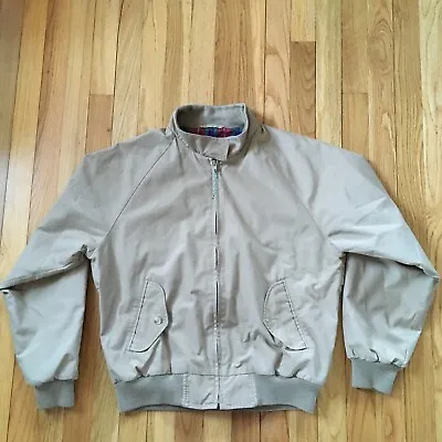 VTG 80s Lands End Baracuta Bomber Jacket L Beige Zip • $34.99