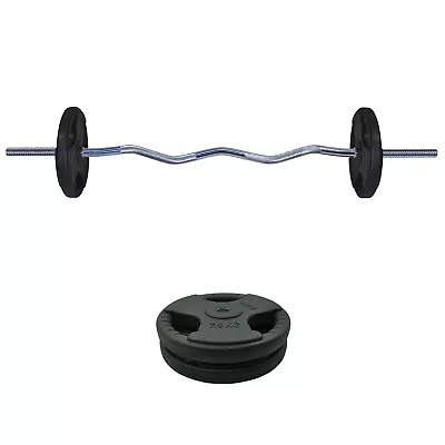 20kg Rubber Coated Ez Grip Cast Iron Weight Plate +120cm Curl Barbell Weight Set • $103.14