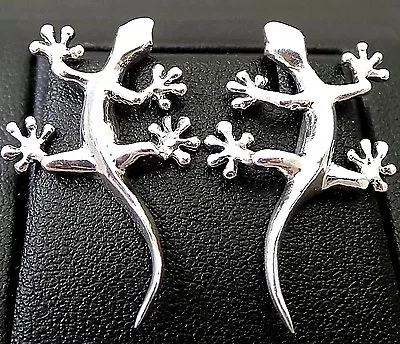 🦎4.09g SOLID 925 Sterling Silver Gecko Lizard Climber Crawler EarPin Earrings • $55