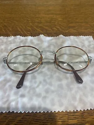 Giorgio Armani Vintage Brown Print Round Lens Silver Frame Glasses • $24.49