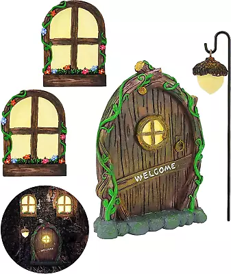 Miniature Gnome Fairy House Window And Door For Trees Glow In The Dark Yard Art • £31.74