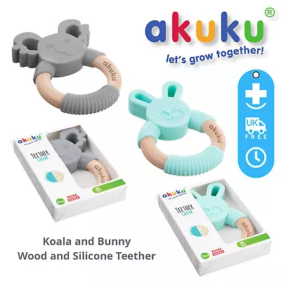 Baby Teether Silicone BPA Free Wooden Toy Akuku Sensory Soothe Sore Gums Toys • £2.95