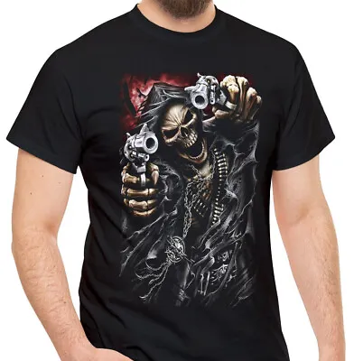 Grim Reaper Pistols Death Art Graphic Men Son Dad Boyfriend T Shirt Tee S M L XL • $15.95