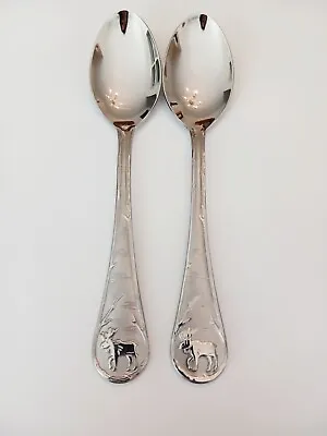 (2) Cambridge LODGE FROST Moose Stainless PLAIN BACK Place Oval Soup Spoons • $22.99