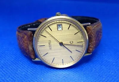 Vintage Gents 9ct Yellow Gold Roamer Q Wrist Watch Swiss Made 375 • £149.99