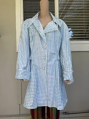 Vtg 80s Blue White Check PVC Plastic Ladies Raincoat 12 • $125