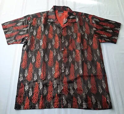 Vintage ODO Bowling Shirt Mens Large Metallic Flames Rockabilly Camp Shirt • $19.88