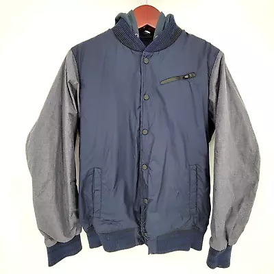 Hurley Men's Size Medium Blue Hooded Button Up Long Sleeve Jacket With Pockets • $14