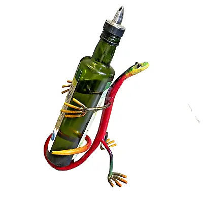 Wine Bottle Holder Caddy Cast Iron Lizard Multicolor • $13.95