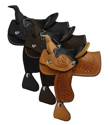 Western Horse Miniature Leather Saddle Adorable Decoration Light Dark Or Black • $9.81