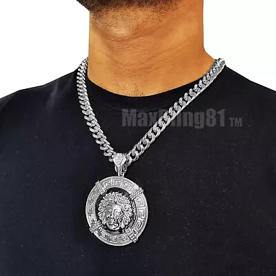 Iced Large Medusa Head Medal Pendant & 10mm Cuban Chain Hip Hop Jewelry Necklace • $18.99