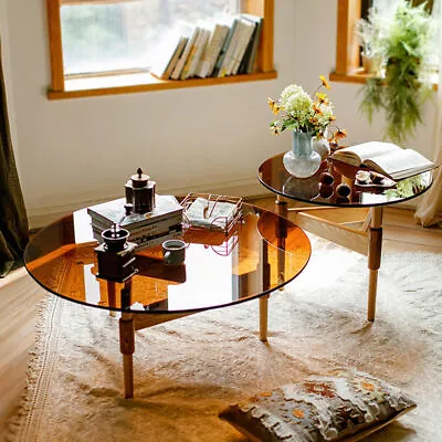 $55.92 • Buy Coffee Table Leisure Round Table Tempered Glass Side Table With Sleek Metal Legs