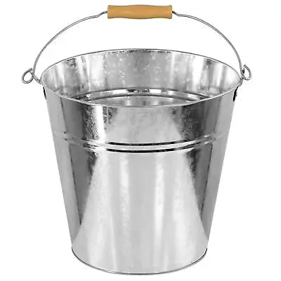 Bucket With Handle Tin Pot Strong Steel Wooden Handle Cool Water Coal Garden • £7.49