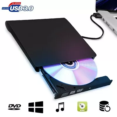 Slim External CD DVD RW Drive USB 3.0 Writer Burner Player Black For Laptop PC • $19.98