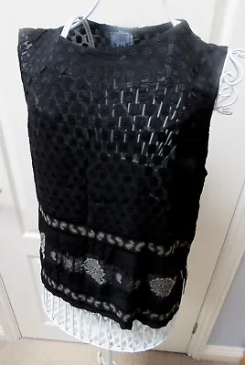 Sahara Cami Vest Tunic Top L Black Silver Lurex 90s Vintage Boho Arty Sleeveless • £19.99