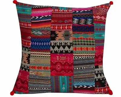 Indian Handmade Hand Woven Patchwork Floor Pillow Bohemian Cushion Cover 16x16  • £8.99