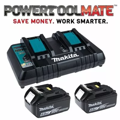 Makita Genuine BL1860 18V 6ah Batts *TWIN PACK* & DC18RD Twin Port Fast Charger • £238.99