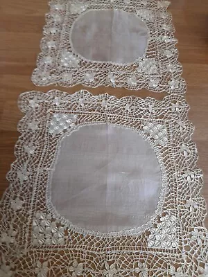 Antique / Vintage 2 Handmade Maltese Silk Lace Handkerchiefs 10  Sq • £12