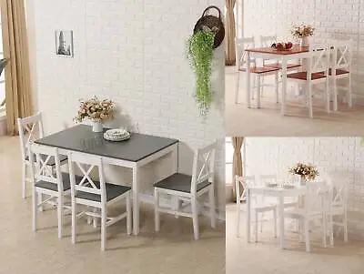 WestWood Quality Solid Wooden Dining Table And 4 Chairs Set Kitchen Home DS03 • £119.99