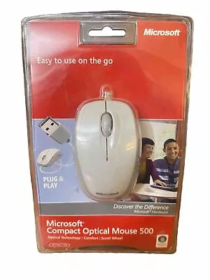 Sealed Microsoft Compact Optical 500 Wired USB Mouse Model 1344 White PC Mac • $19.99