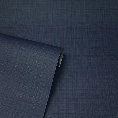 Arthouse Plain Weave Effect Texture Navy Blue Smooth Flat Wallpaper • £10.89