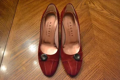 MAGRIT Burgundy Suede Med Heel Pump Shoes Size 36 US 5 1/2 Made In Spain • £62.68