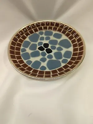 MCM 1960s 6  Round Mosaic Ceramic Tile Art Dish Ashtray Trinket Tray  • $10