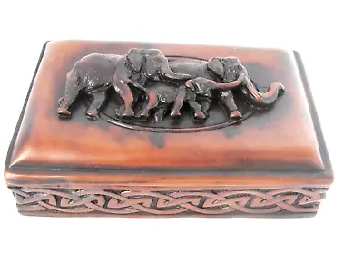 Elephant Trinket Box W Lid Keepsake Jewelry Resin Elephant Family Sculpture 6  • $34.99