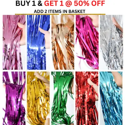 £2.65 • Buy 2m-3m Foil Fringe Tinsel Shimmer Curtain Door Wedding Birthday Party Decorations