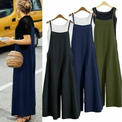 £10.90 • Buy Plus Size Women Casual Wide Leg Overalls Frauen Dungaree Harem Trousers Jumpsuit