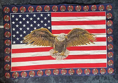 Vintage 1990's American Flag Eagle Tapestry USA 34” X 52.5  Motorcycle Rally EUC • $25